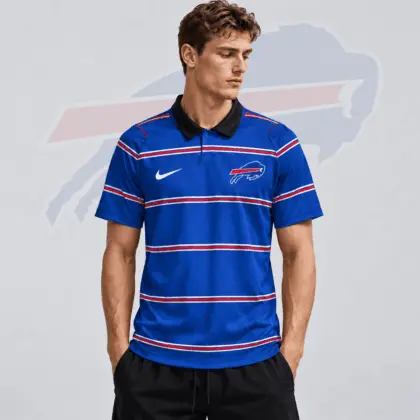 Buffalo Bills | Premium NFL Team Crest Classic Horizontal Stripe Performance Polo Shirt NDN