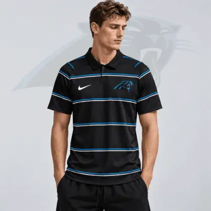 Carolina Panthers | Premium NFL Team Crest Classic Horizontal Stripe Performance Polo Shirt NDN