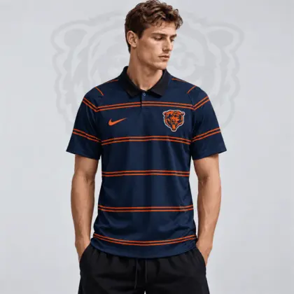 Chicago Bears | Premium NFL Team Crest Classic Horizontal Stripe Performance Polo Shirt NDN