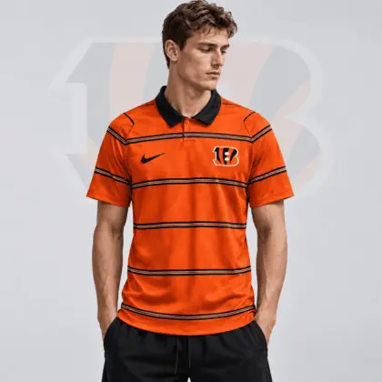 Cincinnati Bengals | Premium NFL Team Crest Classic Horizontal Stripe Performance Polo Shirt NDN