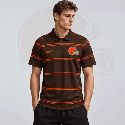 Cleveland Browns | Premium NFL Team Crest Classic Horizontal Stripe Performance Polo Shirt NDN