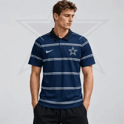 Dallas Cowboys | Premium NFL Team Crest Classic Horizontal Stripe Performance Polo Shirt NDN