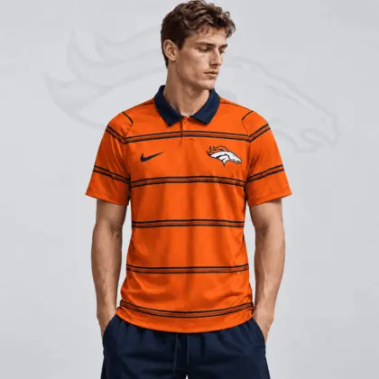 Denver Broncos | Premium NFL Team Crest Classic Horizontal Stripe Performance Polo Shirt NDN