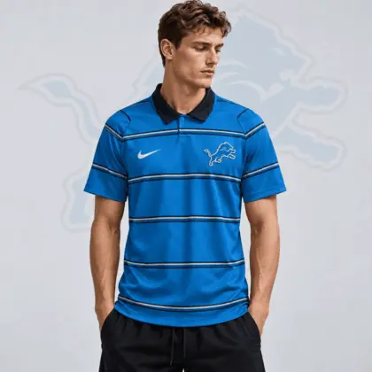Detroit Lions | Premium NFL Team Crest Classic Horizontal Stripe Performance Polo Shirt NDN