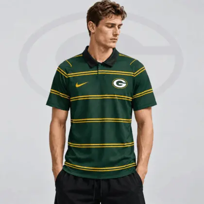 Green Bay Packers | Premium NFL Team Crest Classic Horizontal Stripe Performance Polo Shirt NDN