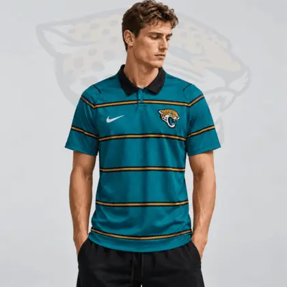 Jacksonville Jaguars | Premium NFL Team Crest Classic Horizontal Stripe Performance Polo Shirt NDN