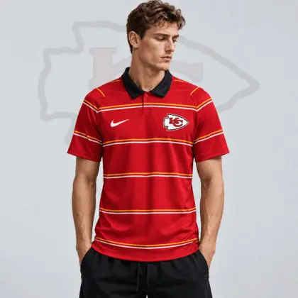 Kansas City Chiefs | Premium NFL Team Crest Classic Horizontal Stripe Performance Polo Shirt NDN