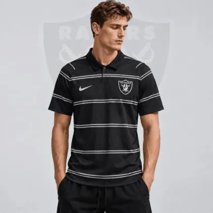 Las Vegas Raiders | Premium NFL Team Crest Classic Horizontal Stripe Performance Polo Shirt NDN