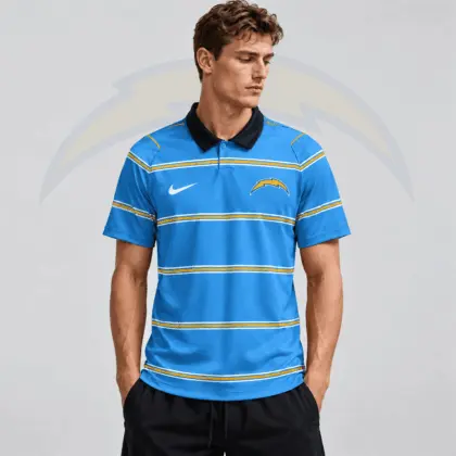 Los Angeles Chargers | Premium NFL Team Crest Classic Horizontal Stripe Performance Polo Shirt NDN