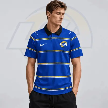 Los Angeles Rams | Premium NFL Team Crest Classic Horizontal Stripe Performance Polo Shirt NDN