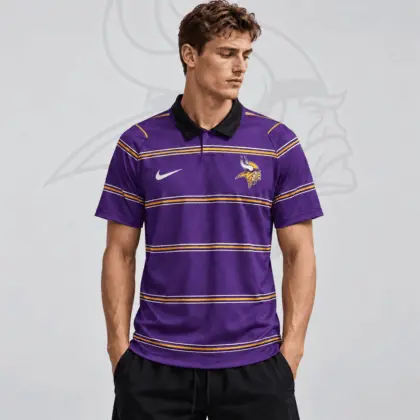 Minnesota Vikings | Premium NFL Team Crest Classic Horizontal Stripe Performance Polo Shirt NDN