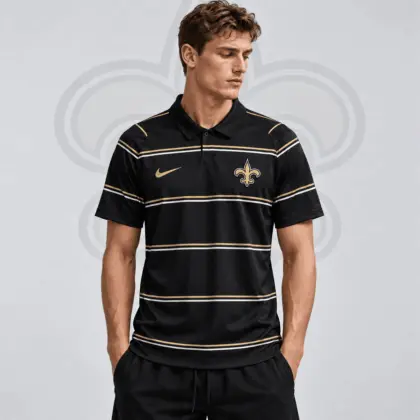 New Orleans Saints | Premium NFL Team Crest Classic Horizontal Stripe Performance Polo Shirt NDN