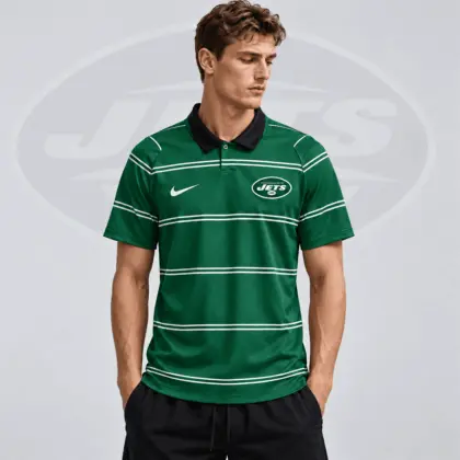 New York Jets | Premium NFL Team Crest Classic Horizontal Stripe Performance Polo Shirt NDN