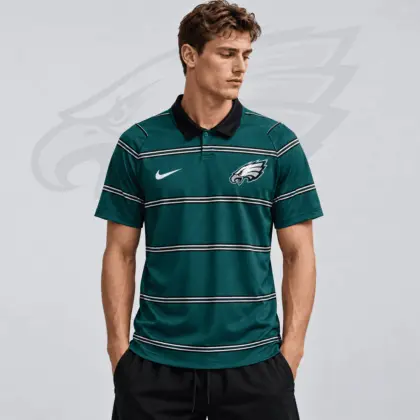 Philadelphia Eagles | Premium NFL Team Crest Classic Horizontal Stripe Performance Polo Shirt NDN