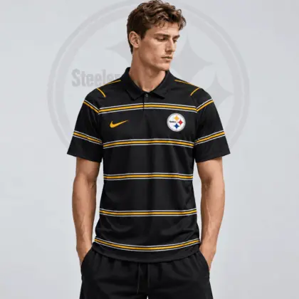 Pittsburgh Steelers | Premium NFL Team Crest Classic Horizontal Stripe Performance Polo Shirt NDN