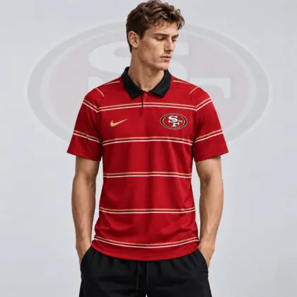 San Francisco 49ers | Premium NFL Team Crest Classic Horizontal Stripe Performance Polo Shirt NDN