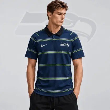 Seattle Seahawks | Premium NFL Team Crest Classic Horizontal Stripe Performance Polo Shirt NDN