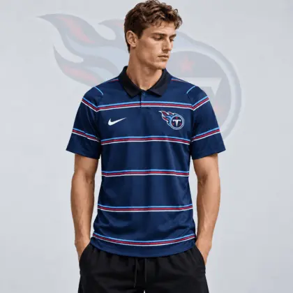 Tennessee Titans | Premium NFL Team Crest Classic Horizontal Stripe Performance Polo Shirt NDN