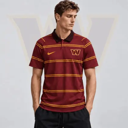 Washington Commanders | Premium NFL Team Crest Classic Horizontal Stripe Performance Polo Shirt NDN