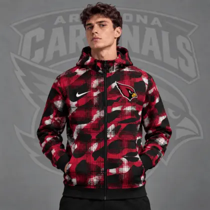 Arizona Cardinals | Premium NFL Team Crest Plaid Camo Full Zip Hooded Jacket NDN