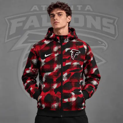 Atlanta Falcons | Premium NFL Team Crest Plaid Camo Full Zip Hooded Jacket NDN