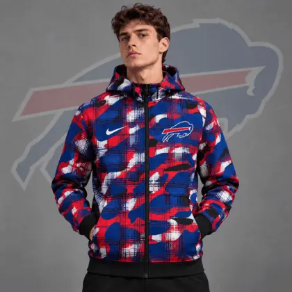 Buffalo Bills | Premium NFL Team Crest Plaid Camo Full Zip Hooded Jacket NDN