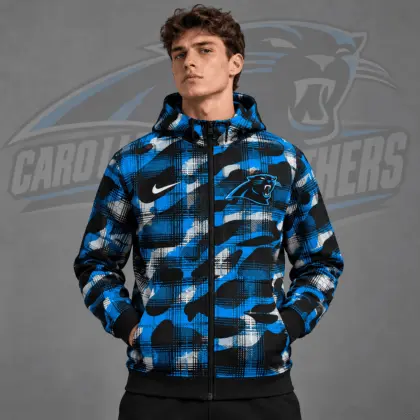 Carolina Panthers | Premium NFL Team Crest Plaid Camo Full Zip Hooded Jacket NDN
