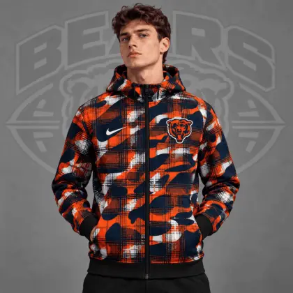 Chicago Bears | Premium NFL Team Crest Plaid Camo Full Zip Hooded Jacket NDN
