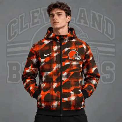 Cleveland Browns | Premium NFL Team Crest Plaid Camo Full Zip Hooded Jacket NDN