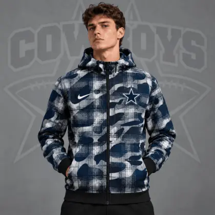 Dallas Cowboys | Premium NFL Team Crest Plaid Camo Full Zip Hooded Jacket NDN