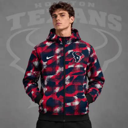 Houston Texans | Premium NFL Team Crest Plaid Camo Full Zip Hooded Jacket NDN