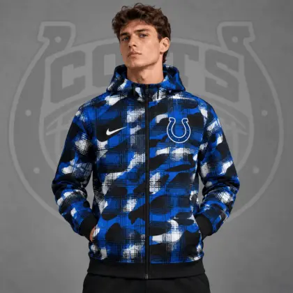 Indianapolis Colts | Premium NFL Team Crest Plaid Camo Full Zip Hooded Jacket NDN