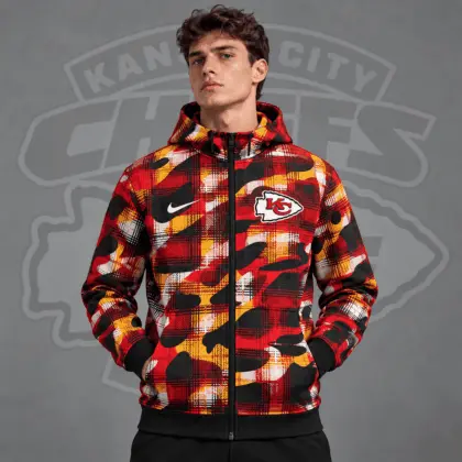 Kansas City Chiefs | Premium NFL Team Crest Plaid Camo Full Zip Hooded Jacket NDN