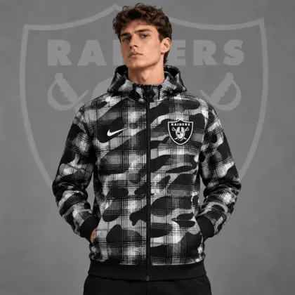 Las Vegas Raiders | Premium NFL Team Crest Plaid Camo Full Zip Hooded Jacket NDN