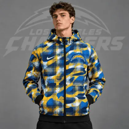 Los Angeles Chargers | Premium NFL Team Crest Plaid Camo Full Zip Hooded Jacket NDN