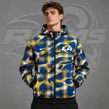 Los Angeles Rams | Premium NFL Team Crest Plaid Camo Full Zip Hooded Jacket NDN