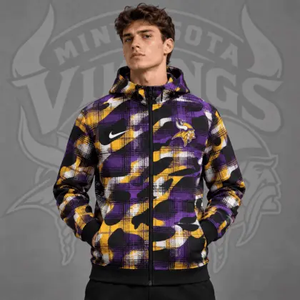 Minnesota Vikings | Premium NFL Team Crest Plaid Camo Full Zip Hooded Jacket NDN