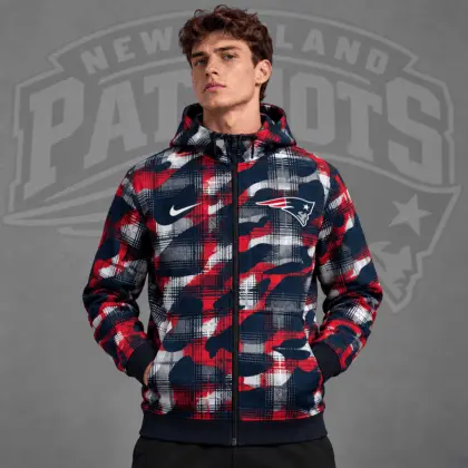 New England Patriots | Premium NFL Team Crest Plaid Camo Full Zip Hooded Jacket NDN