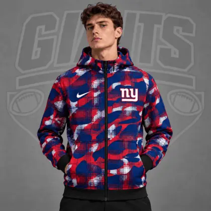 New York Giants | Premium NFL Team Crest Plaid Camo Full Zip Hooded Jacket NDN