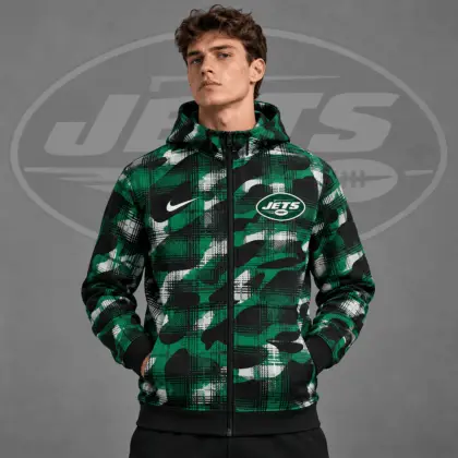New York Jets | Premium NFL Team Crest Plaid Camo Full Zip Hooded Jacket NDN