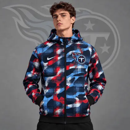 Tennessee Titans | Premium NFL Team Crest Plaid Camo Full Zip Hooded Jacket NDN