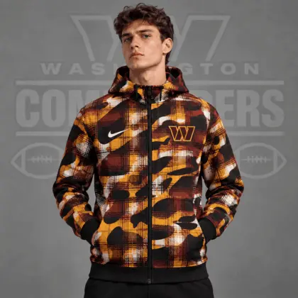 Washington Commanders | Premium NFL Team Crest Plaid Camo Full Zip Hooded Jacket NDN