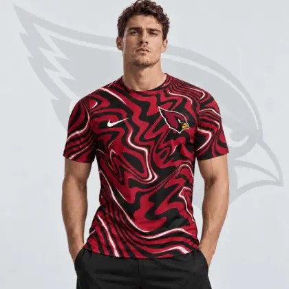 Arizona Cardinals | Premium NFL Team Crest Abstract Wave All Over Print Performance T-Shirt NDN