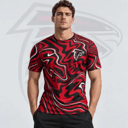 Atlanta Falcons | Premium NFL Team Crest Abstract Wave All Over Print Performance T-Shirt NDN