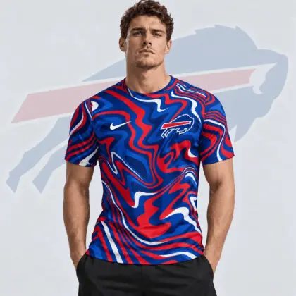 Buffalo Bills | Premium NFL Team Crest Abstract Wave All Over Print Performance T-Shirt NDN