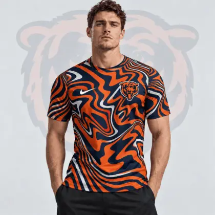 Chicago Bears | Premium NFL Team Crest Abstract Wave All Over Print Performance T-Shirt NDN