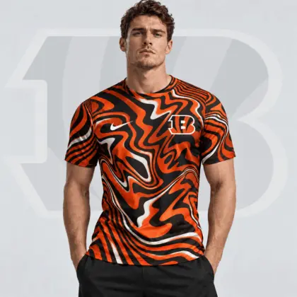 Cincinnati Bengals | Premium NFL Team Crest Abstract Wave All Over Print Performance T-Shirt NDN