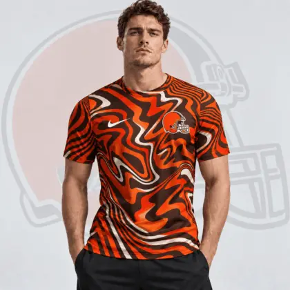 Cleveland Browns | Premium NFL Team Crest Abstract Wave All Over Print Performance T-Shirt NDN