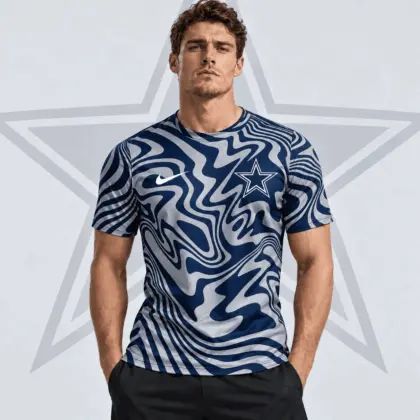 Dallas Cowboys | Premium NFL Team Crest Abstract Wave All Over Print Performance T-Shirt NDN
