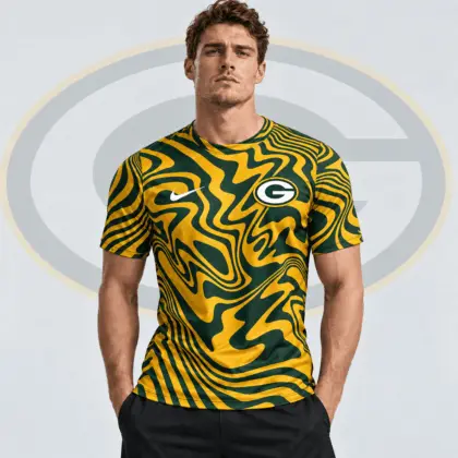Green Bay Packers | Premium NFL Team Crest Abstract Wave All Over Print Performance T-Shirt NDN